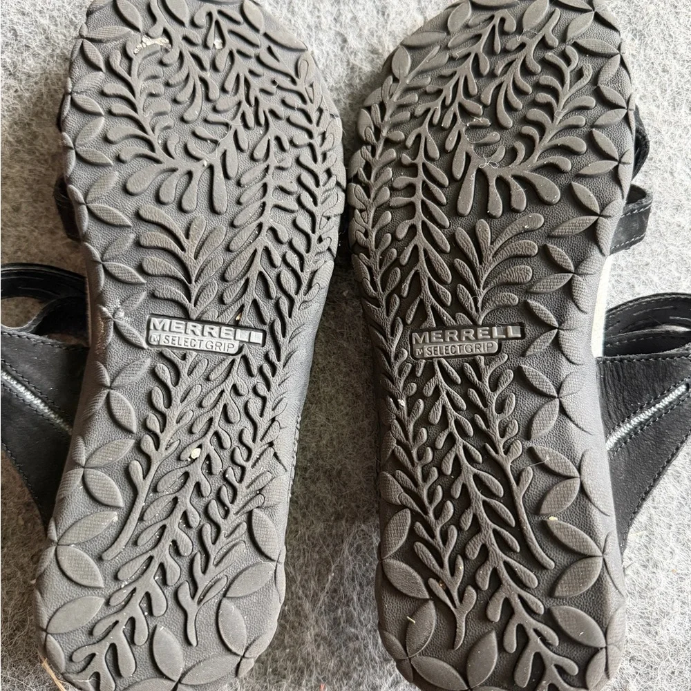 Merrell Black Leather Comfort Slide Sandal Air Cushion Select Grip Women Size 6 - Picture 2 of 3